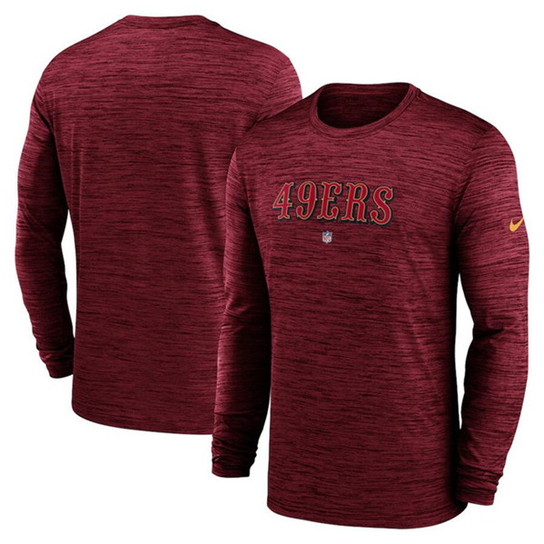 Men's San Francisco 49ers Heather Scarlet Sideline Team Velocity Performance Long Sleeve T-Shirt